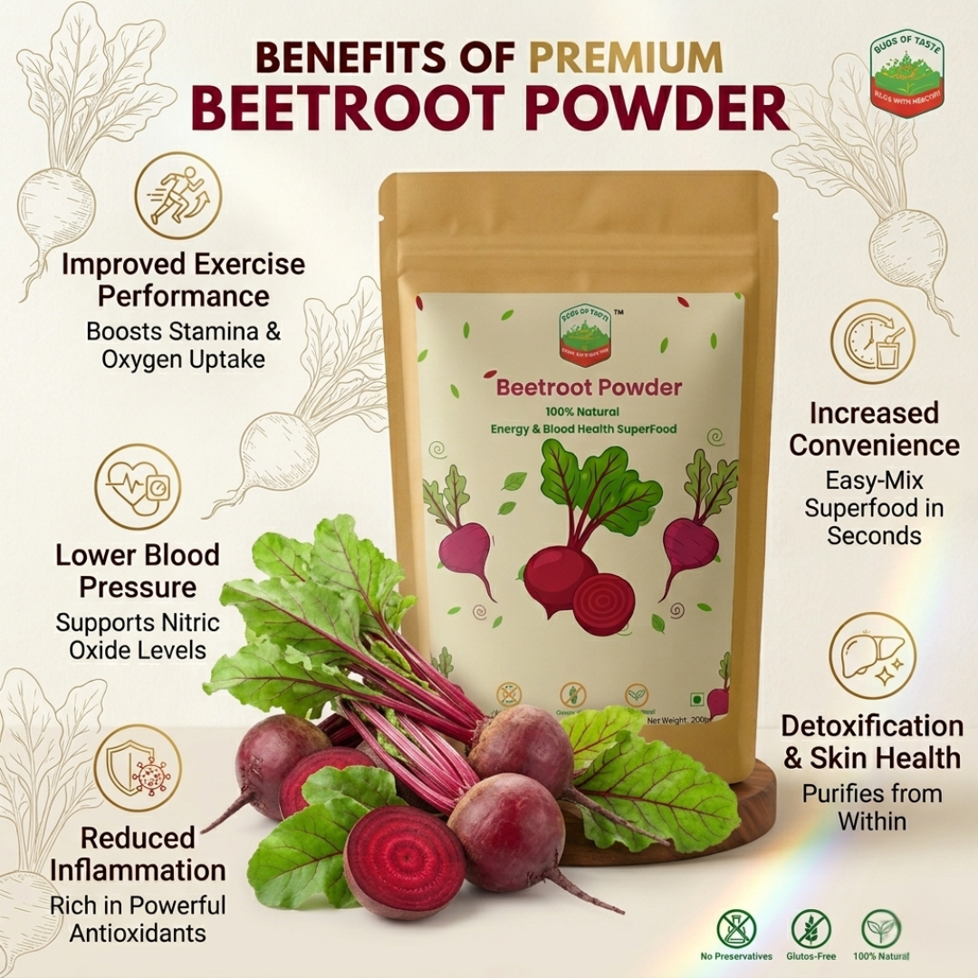 Buds of Taste Beetroot Powder | 100% Natural Energy & Skin Booster 200g
