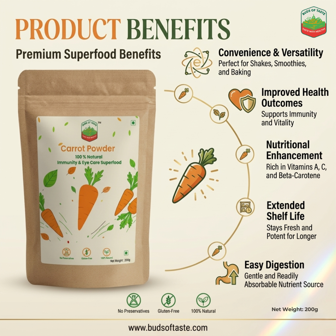 Buds of Taste Carrot Powder | Natural Immunity & Eye Care Superfood 200g