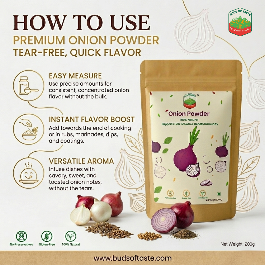 Buds of Taste Onion Powder | Natural Immunity & Skin Health Superfood 200g